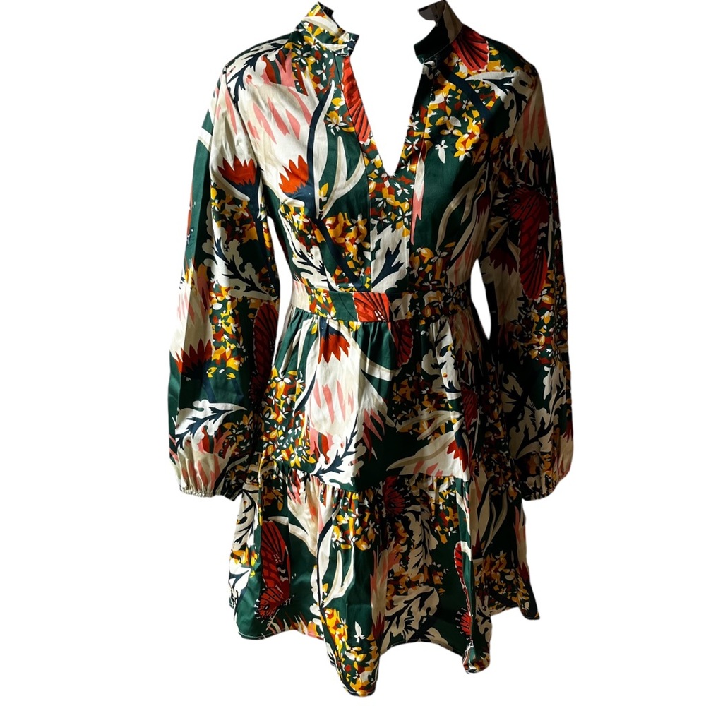 Pearl Pagoda NWT long balloon sleeve knee length dress floral butterfly leaf